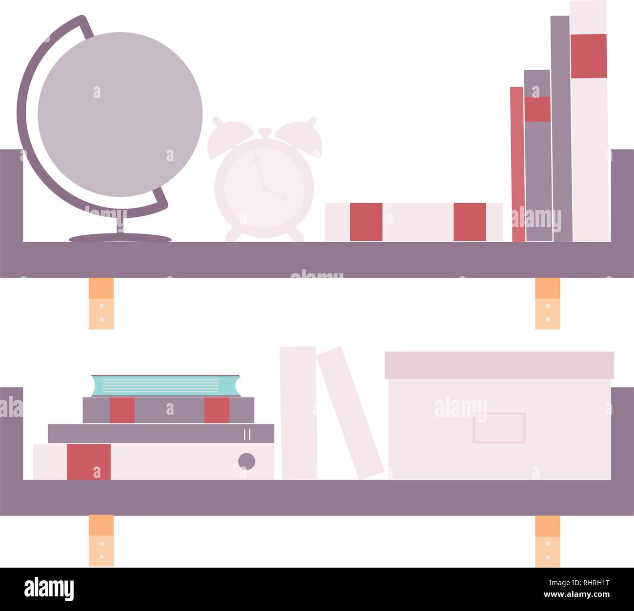 Étagère. L'intérieur de la librairie. Des étagères avec des livres différents. Home bibliothèque l'intérieur. La lecture et l'apprentissage, les connaissances et l'éducation.isolé sur Illustration de Vecteur