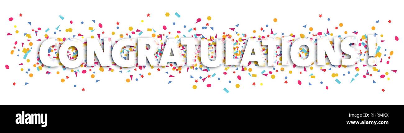 Félicitations texte et illustration - confettis félicitation Banque D'Images