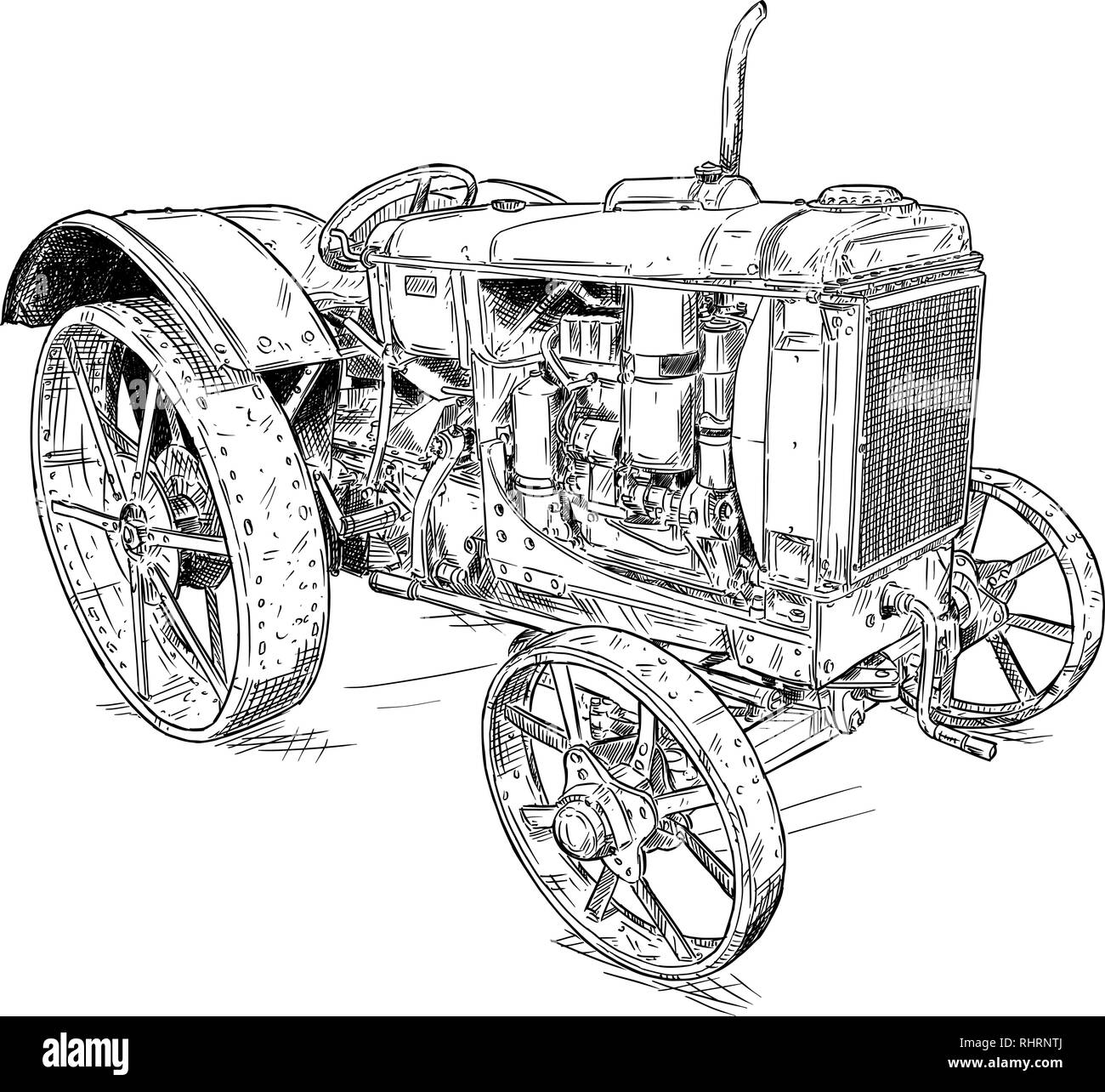 Dessin animé ou style bande dessinée Dessin de tracteur ancien ou Vintage Illustration de Vecteur
