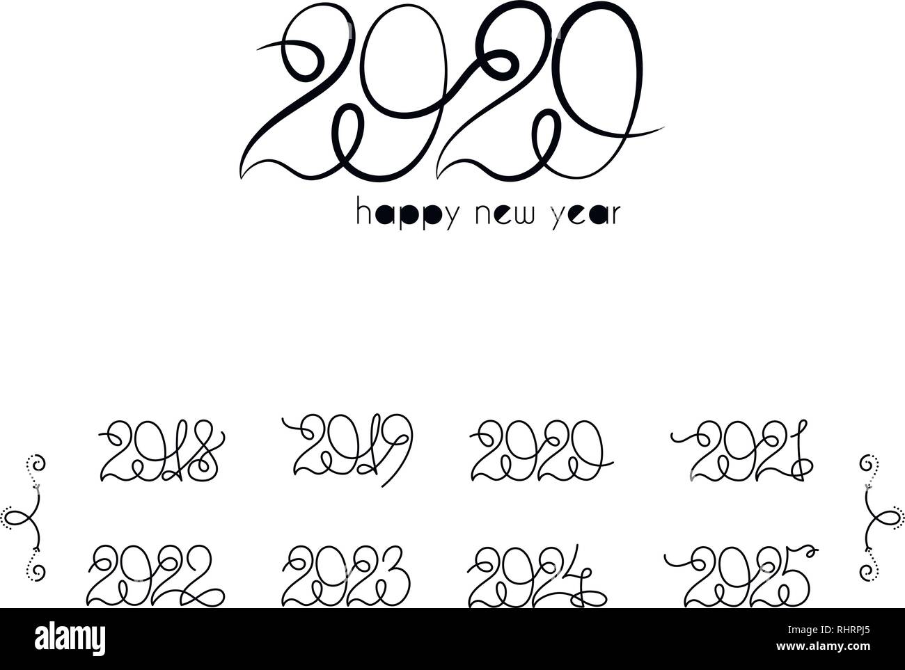 2020. Numéro de l'année calendrier de collecte. Moderne d'encre la calligraphie au pinceau. Vintage vector isolé sur fond blanc. Illustration de Vecteur