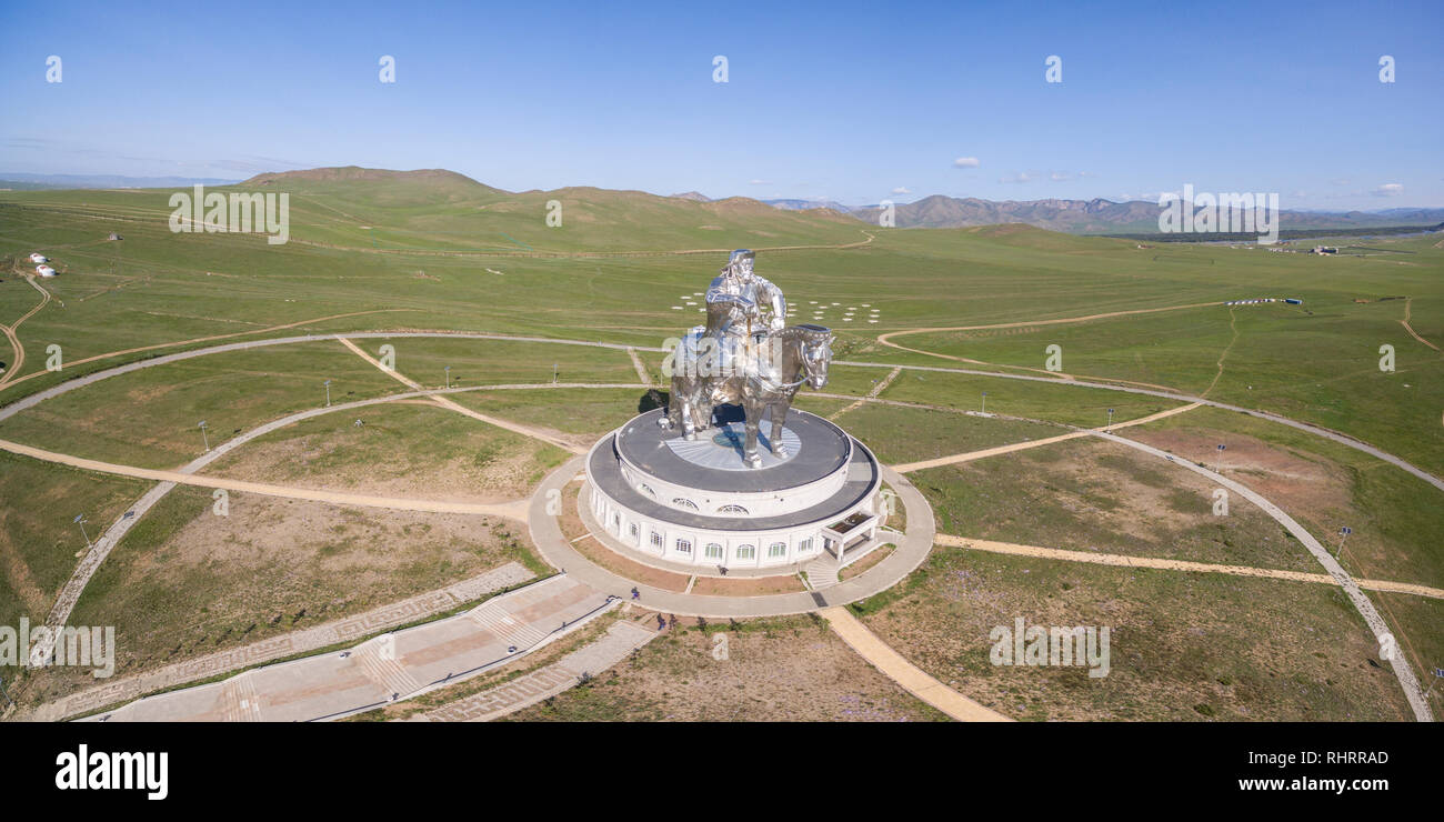 Statue de Gengis Khan complexe ci-dessus. Erdene, Taiwan, la Mongolie. Banque D'Images