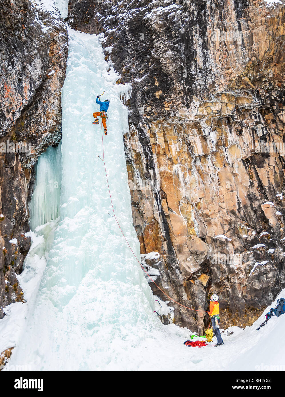 David Hanks conduisant l'ascenseur dans Hyalite Canyon près de Bozeman, MT Banque D'Images