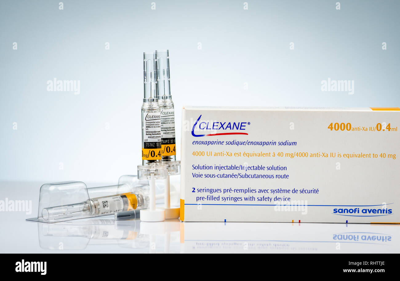 CHONBURI, THAÏLANDE - 11 octobre 2018 : Clexane Seringues, solution injectable en seringue et aiguille d'injection avec système de sécurité automatique, Banque D'Images