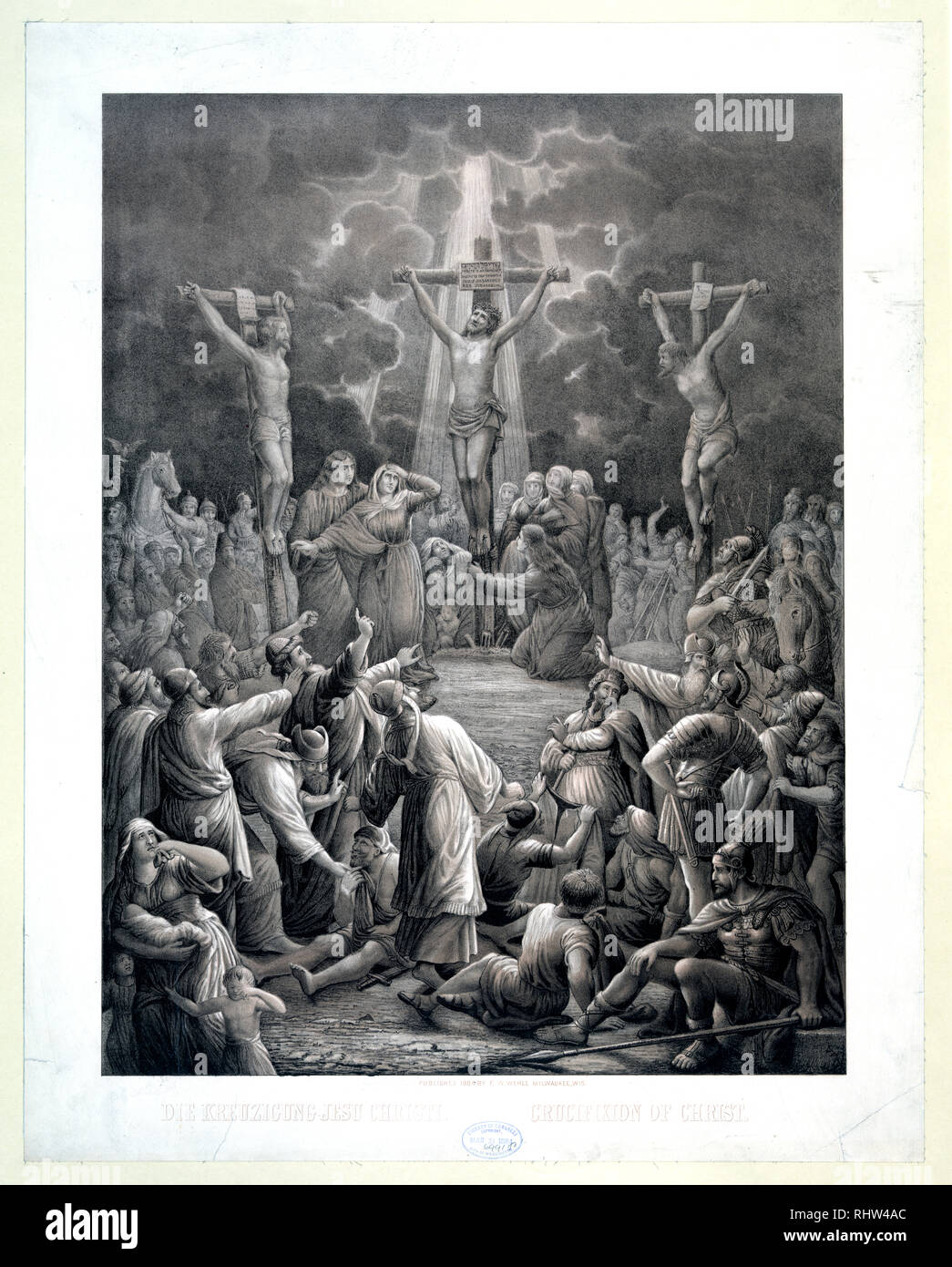 Crucifixion du Christ / dessin original de F.W. Wehle 1883. Banque D'Images