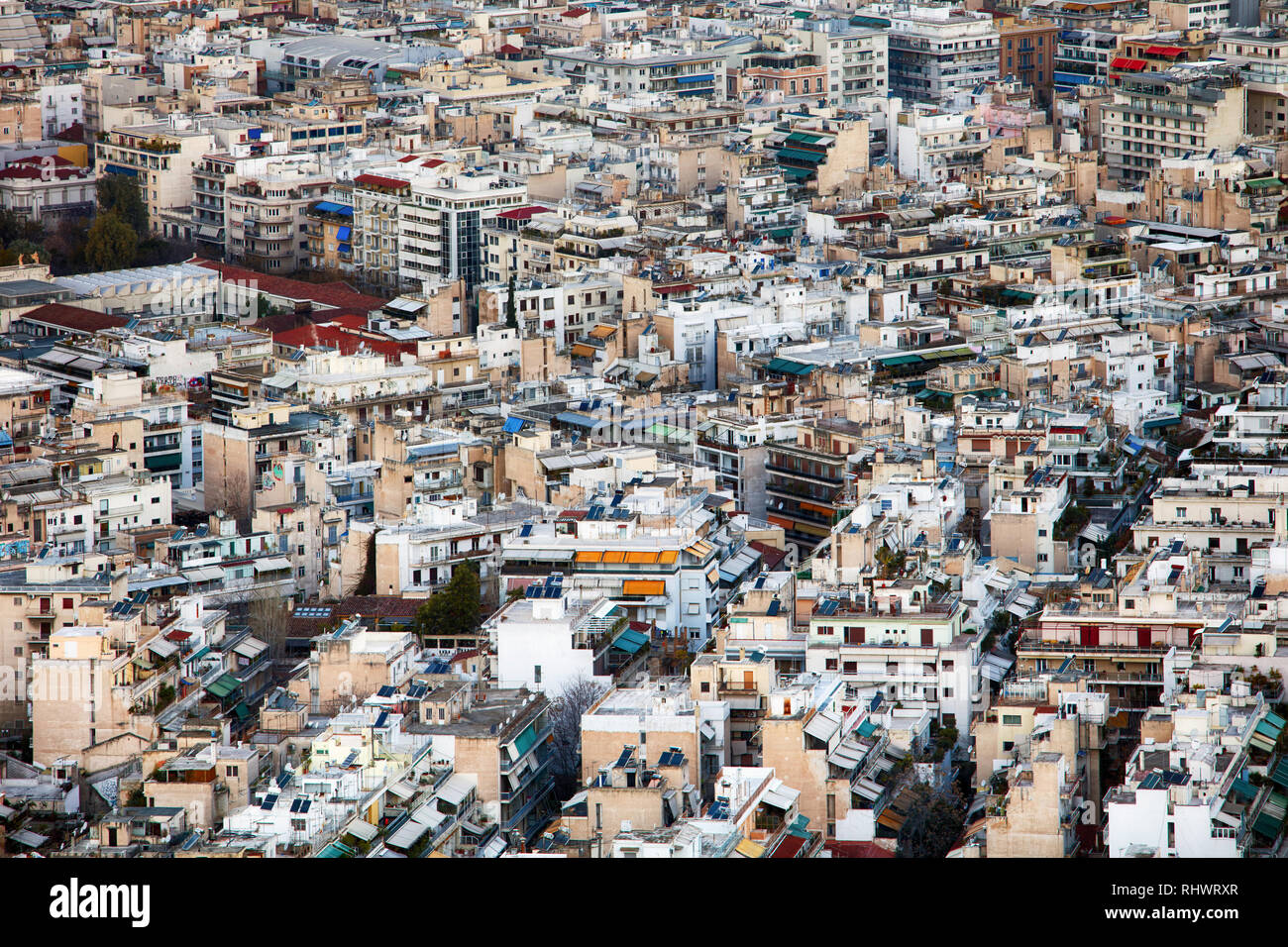 Vue aérienne d'Athènes comme vu de la colline du Lycabette, centre historique d'Athènes, Attique, Grèce Banque D'Images