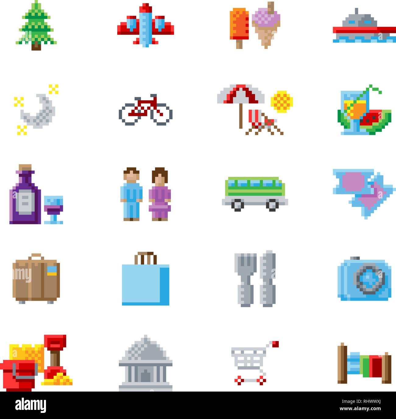 Pixel Art 8 bits icônes touristiques Jeu Pixel Art Illustration de Vecteur