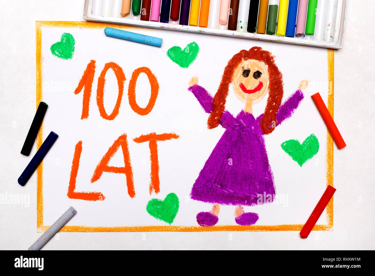 Dessin Colore Polonais Joyeux Anniversaire Carte Avec De Meilleurs Vœux 100 Ans Photo Stock Alamy