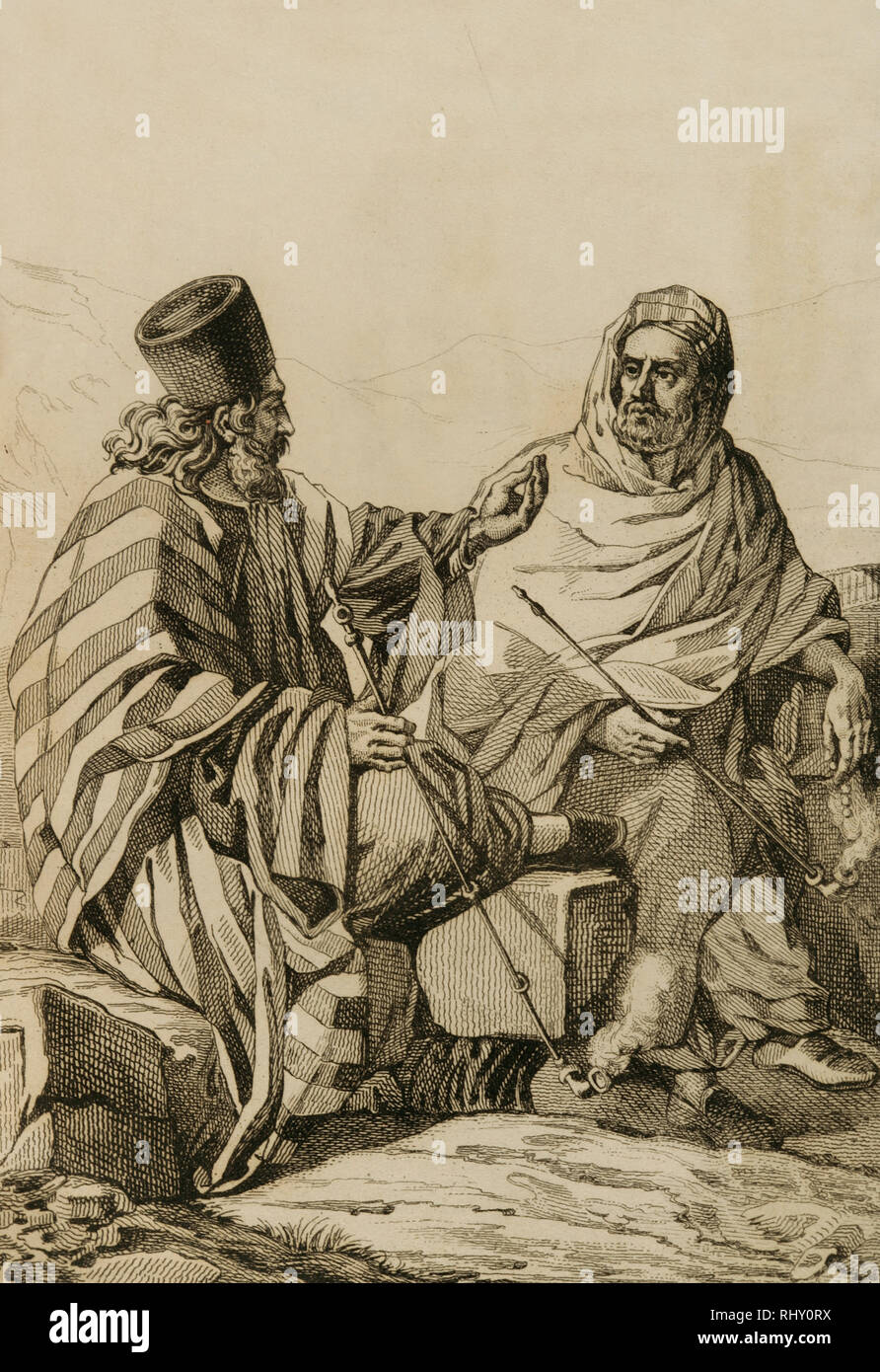 Habitants de la montagne de Sinaï. Lemaitre direxit. La gravure. Panorama Histoire universelle de l'Arabie, 1851. Banque D'Images