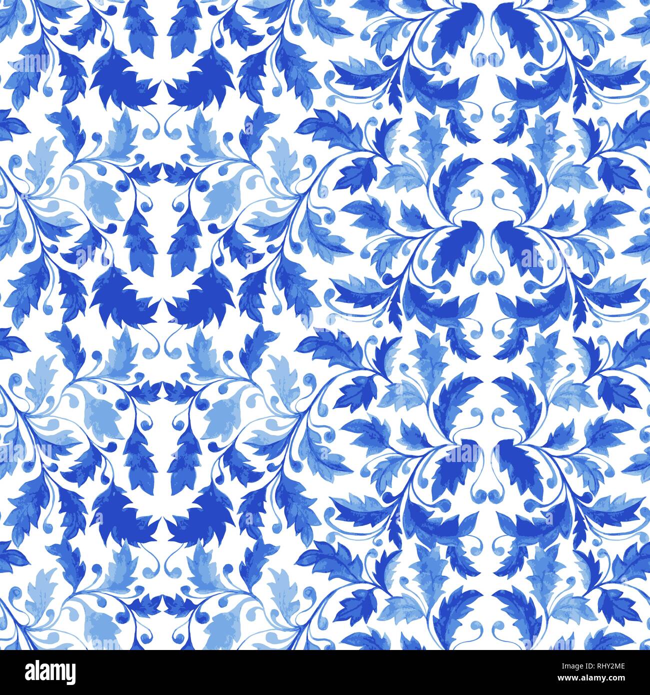Bleu carreaux portugais traditionnels ornement Azulejo, Vector Seamless  Pattern avec feuilles, de boucles et de feuillage stylisé Image Vectorielle  Stock - Alamy