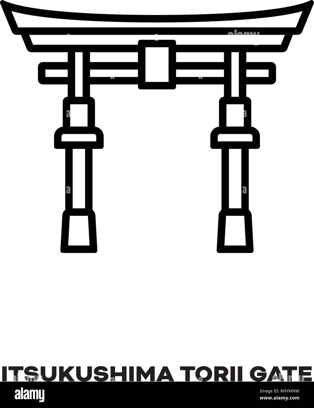 Torii du sanctuaire d'Itsukushima, Miyajima, Hiroshima, Japon, l'icône de la ligne du vecteur. Landmark International Tourisme et symbole. Illustration de Vecteur