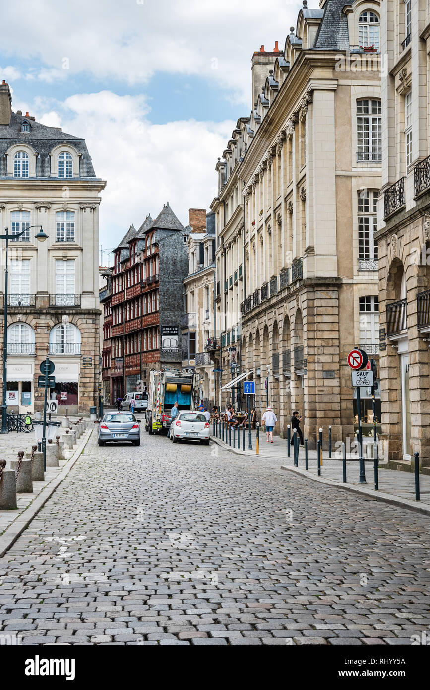 Rennes, France - 23 juillet 2018 : Street dans le centre historique de la ville Banque D'Images