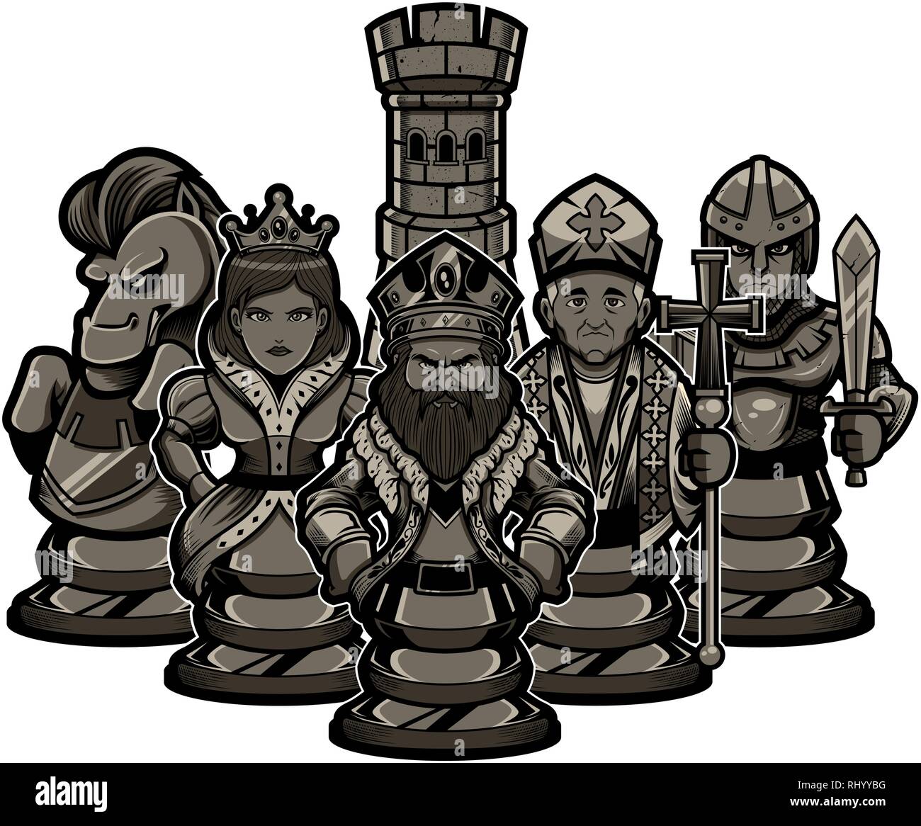 Équipe d'échecs noire Illustration de Vecteur
