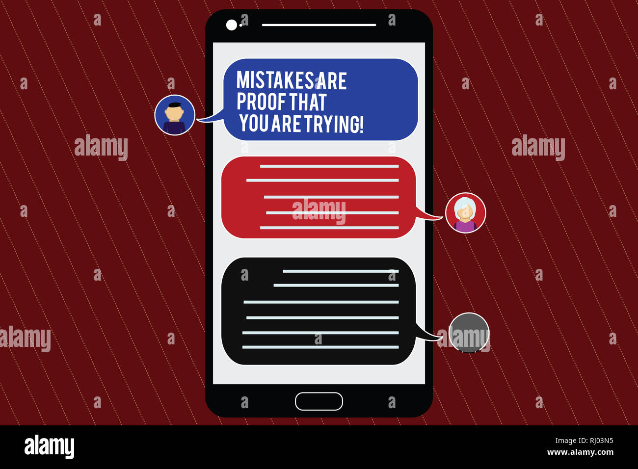 Signe texte montrant les erreurs sont la preuve que vous essayez. Photo conceptuelle d'essais et d'erreurs est la voie de la réussite avec l'écran Mobile Messenger Chat Hea Banque D'Images