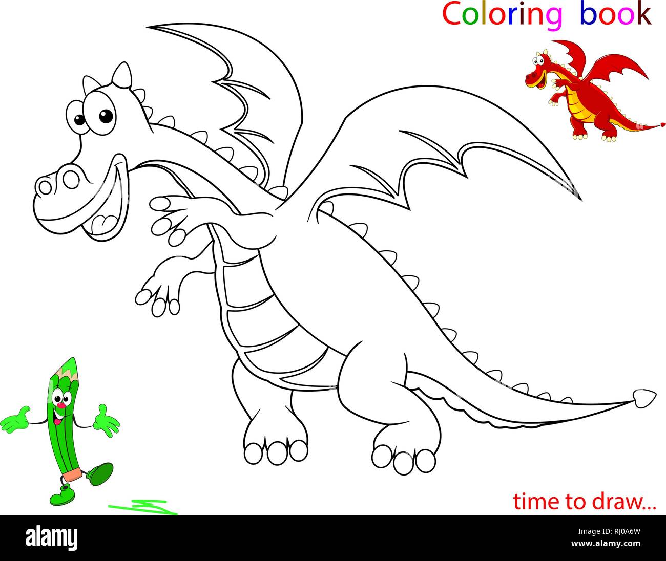 Dragon aperçu sur un fond blanc. Croquis d'un dragon pour la coloration. Illustration de Vecteur