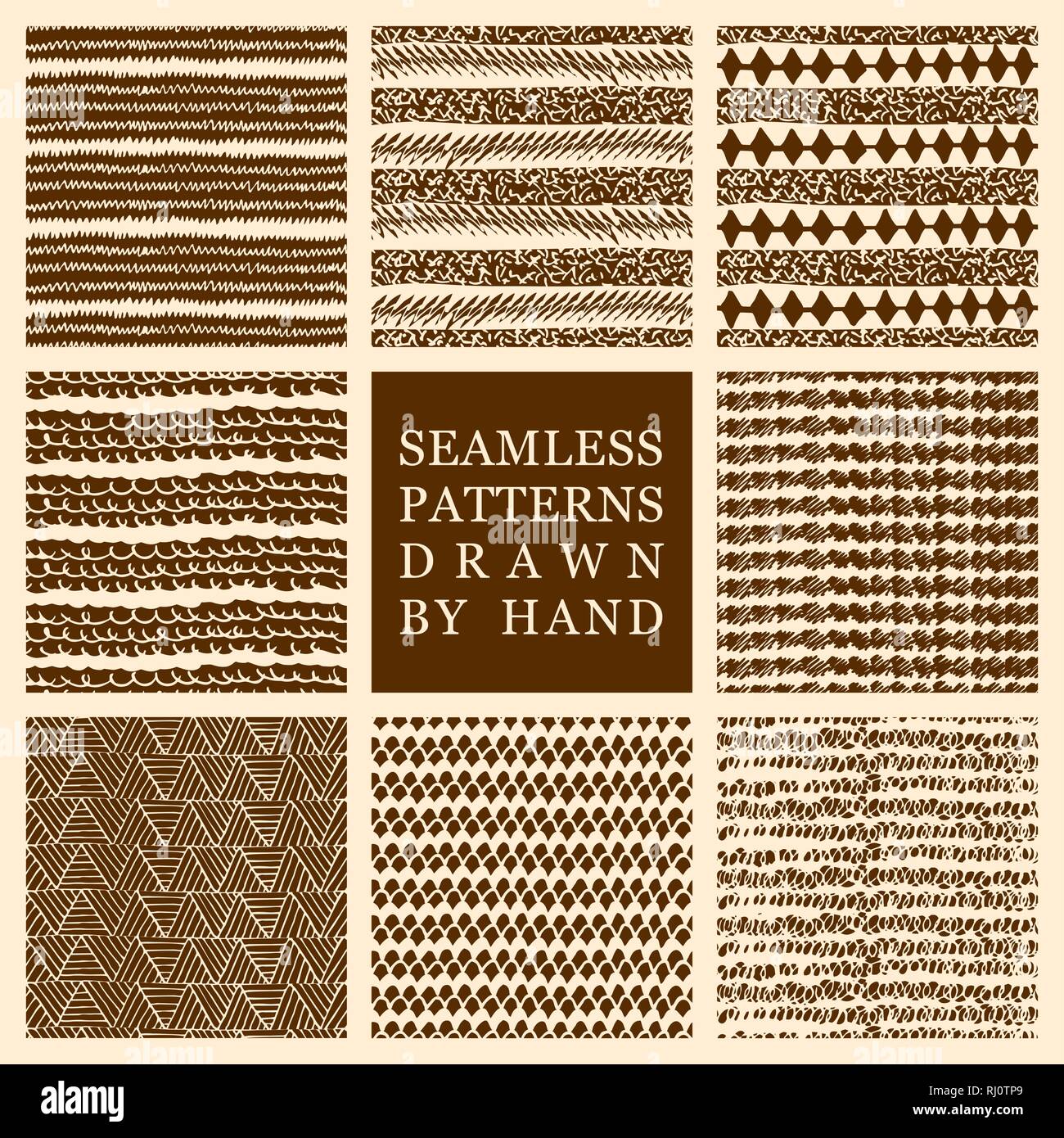 Vector set de hand drawn seamless des motifs réalisés avec de l'encre. Textures Freehand pour le tissu, la polygraphie, web design. Illustration de Vecteur