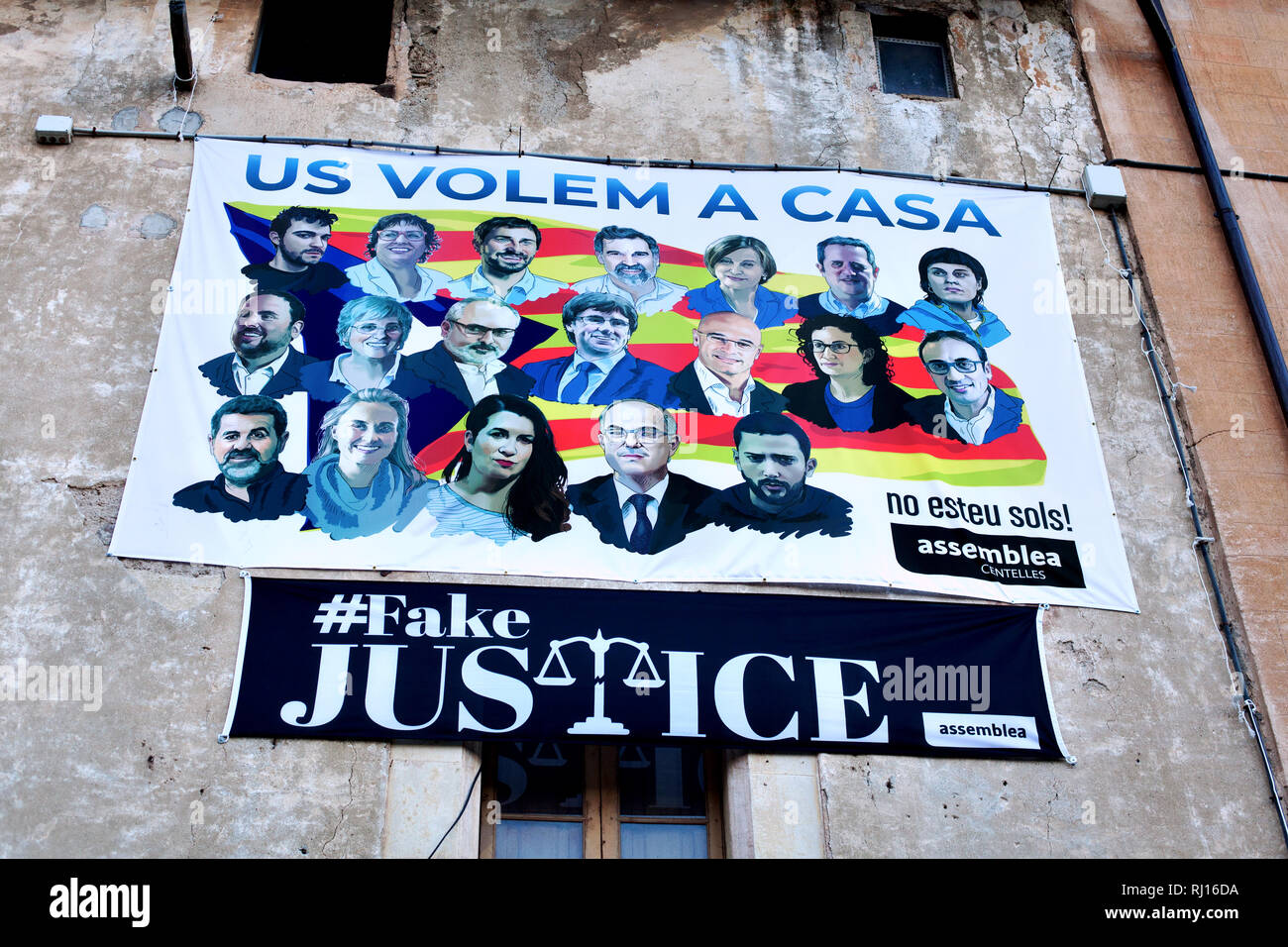 Pro-Catalan la propagande de l'indépendance, Centelles, Catalogne, Espagne. Banque D'Images
