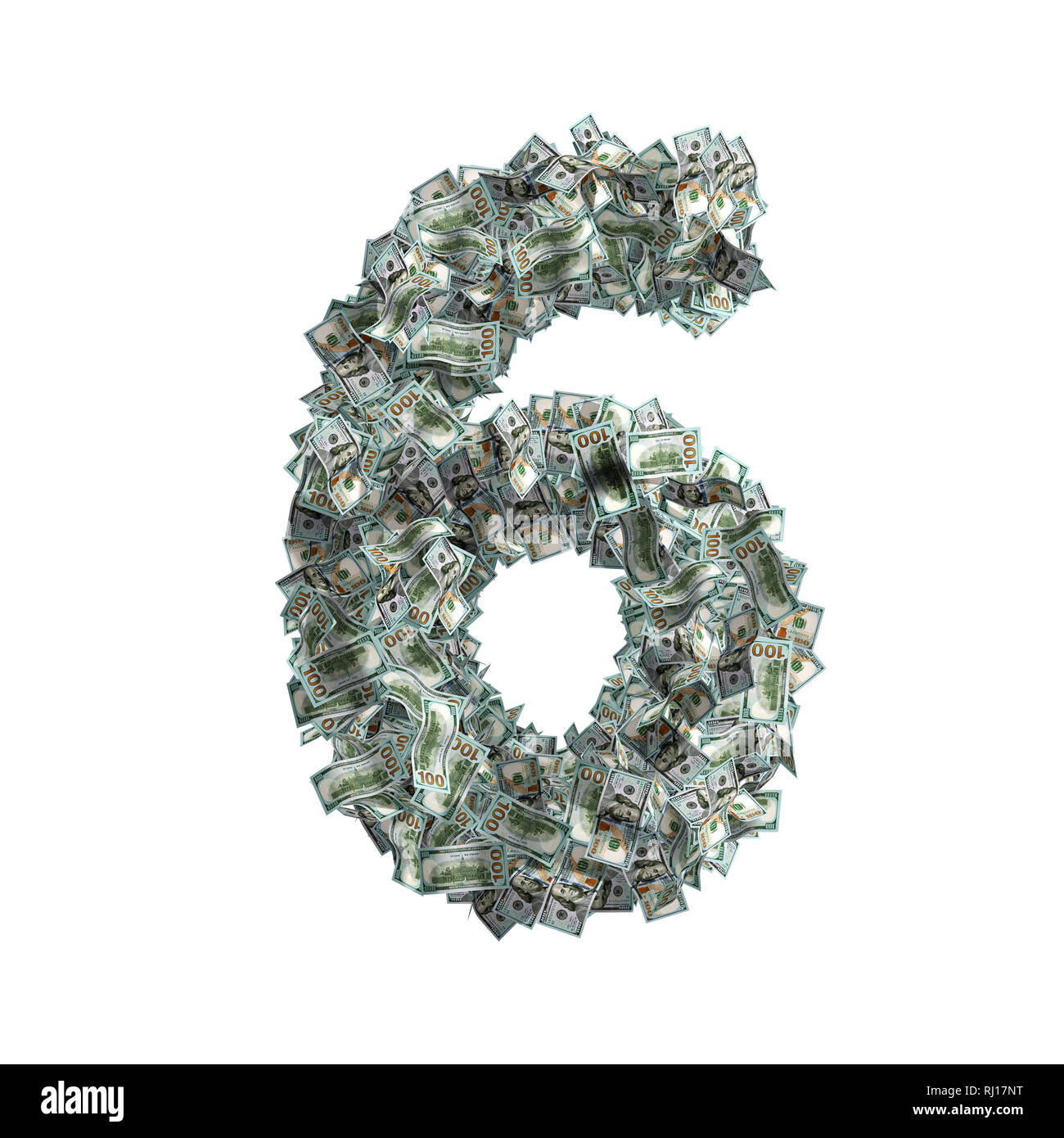 Le nombre 6 fabriqué à partir de 100 Dollar bills - 3D Rendering Banque D'Images
