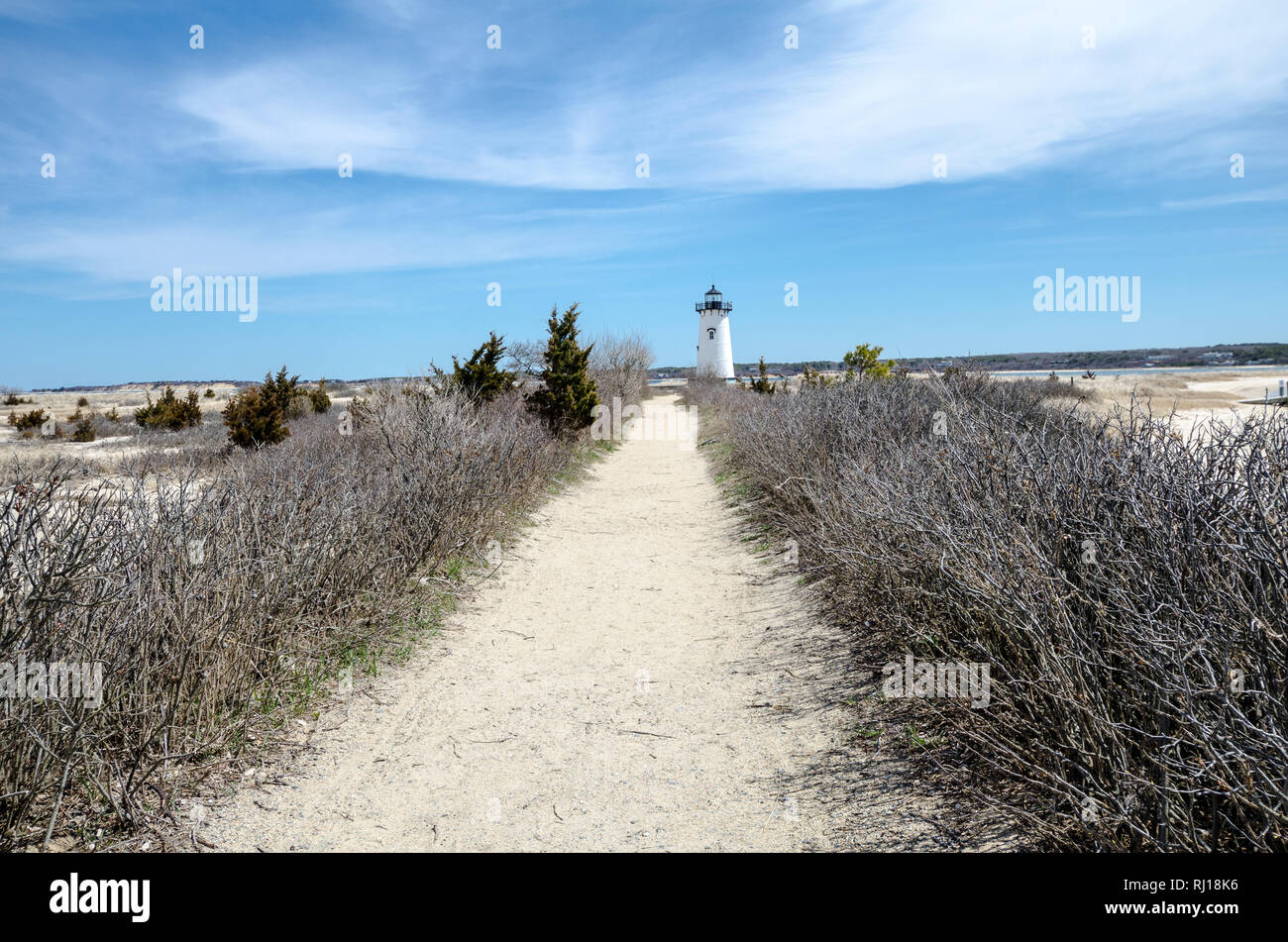 Edgartown Lighthouse, de Martha's Vineyard dans le Massachusetts - grand angle de visualisation. Banque D'Images