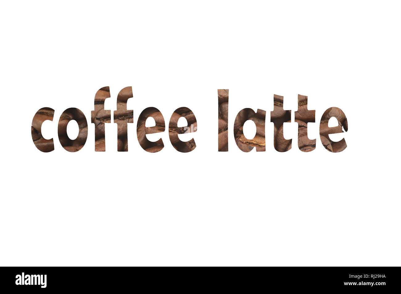 Découpez des photos avec des grains de café et les mots - café latte Banque D'Images