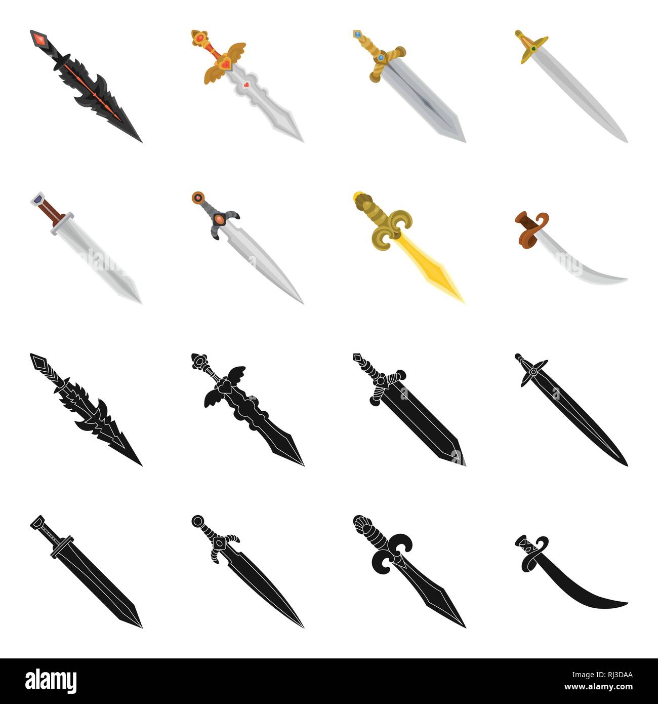 Poignée,magique,ancien,espagnol,privilégiez,verre,combat,decoration,couilles,guerrier viking,,scimitar,ailes,dragon,or,acier,militaires,conquérant,pirate,ruby,pierre,argent,parure,le meurtre,meubles,chevalier,jeu,Chinois,armure,forte,lame,épée,couteau,dague arme,sabre,,cité médiévale,set,icône,,illustration,collection,isolé,design,graphisme,élément vecteur vecteurs,signer , Illustration de Vecteur