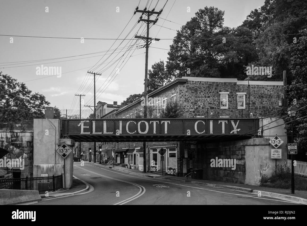 Ellicott City signe sur pont ferroviaire, à Ellicott City, Maryland Banque D'Images
