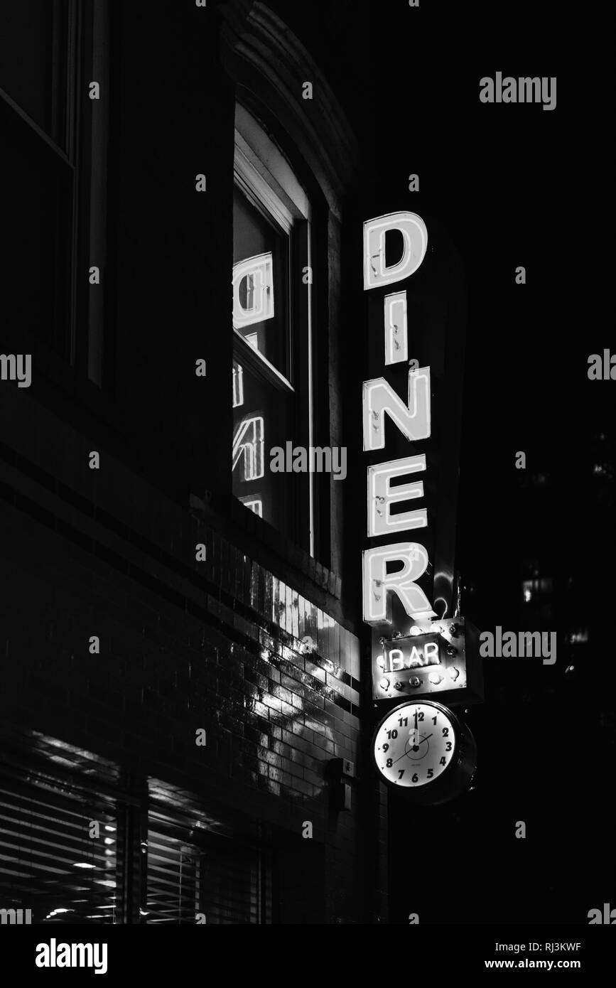 Remédier à diner en néon, dans le Lower East Side, Manhattan, New York City Banque D'Images