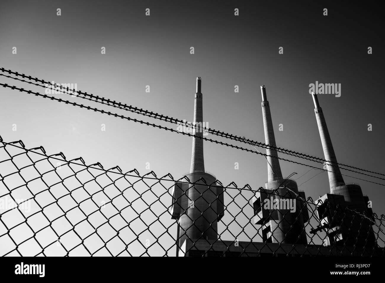 Anciennes cheminées à Badalona, Barcelone, Espagne Banque D'Images
