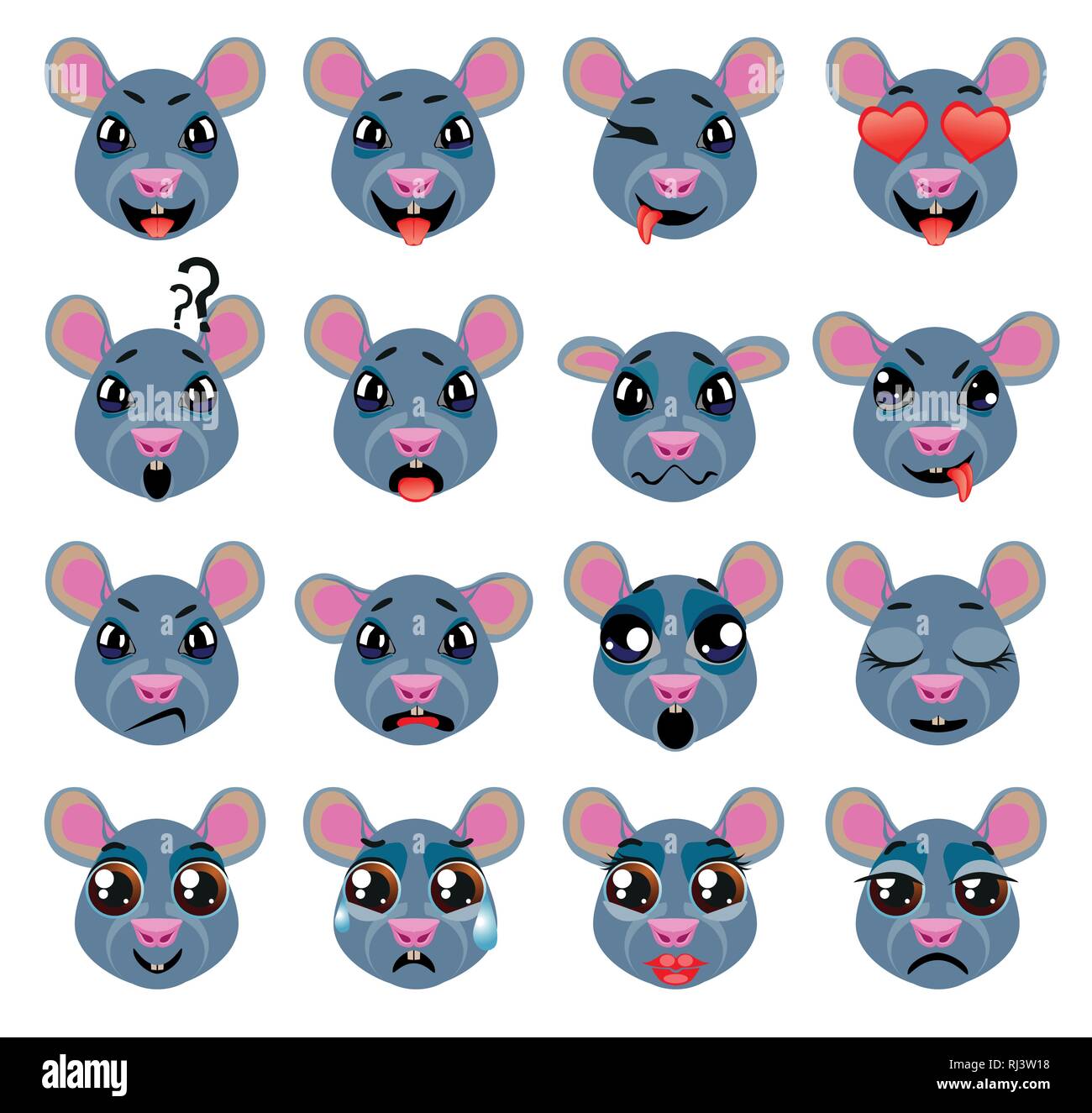 Rat gris Expression Emoticon Emoji. Animal mignon drôle Illustration de Vecteur