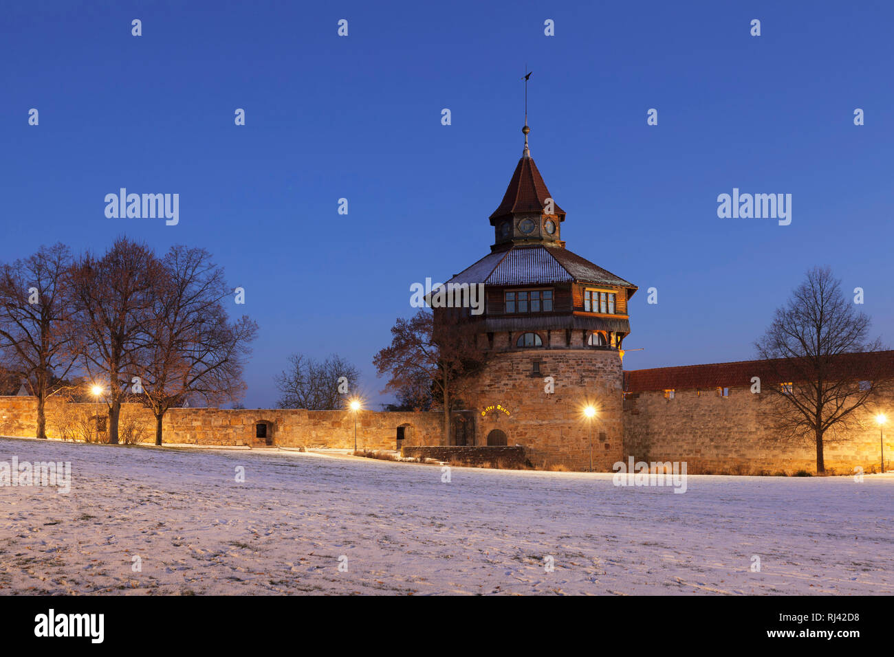 Dicker Turm im Winter, Esslinger Burg, ESSLINGEN AM NECKAR, Bade-Wurtemberg, Allemagne Banque D'Images
