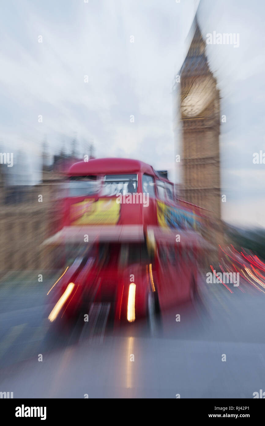 L'Angleterre, Londres, Westminster, Big Ben, und Doppeldecker-Bus‰Unsch rfe, Banque D'Images