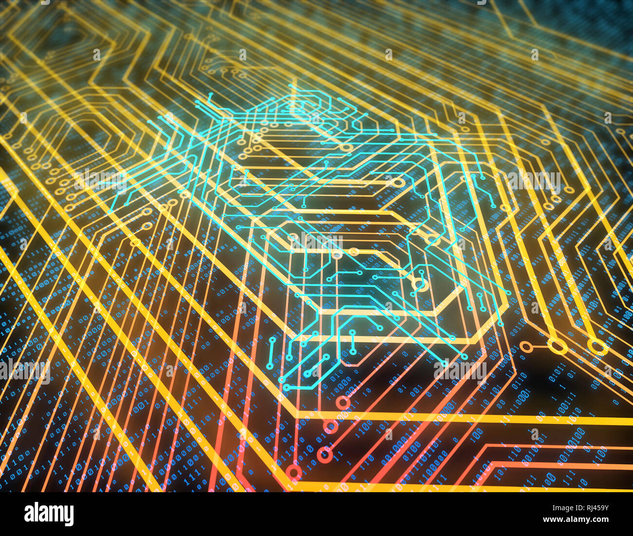 Données réseau de technologie électronique, bitcoin, carte à circuits imprimés intelligente Banque D'Images