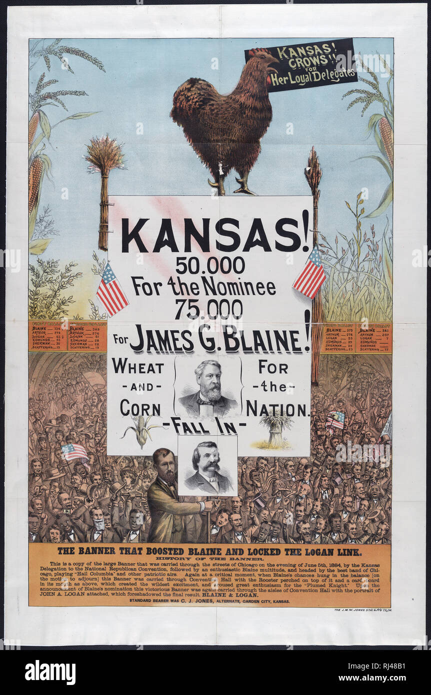 La bannière qui a stimulé et Blaine ferma la Logan lien (chromolithographie ca. 1884) Banque D'Images