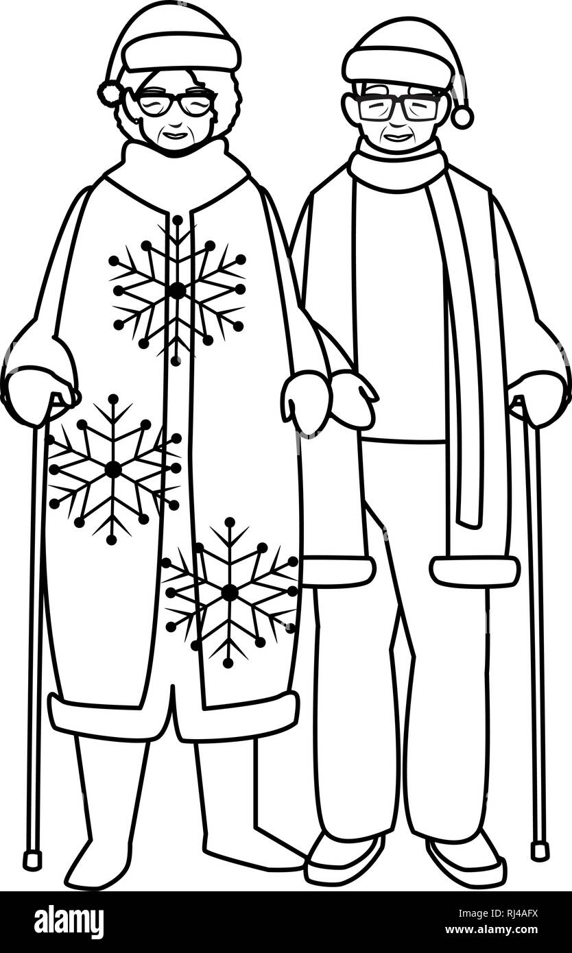 Les grands-parents couple avec des vêtements d'hiver vector illustration design Illustration de Vecteur
