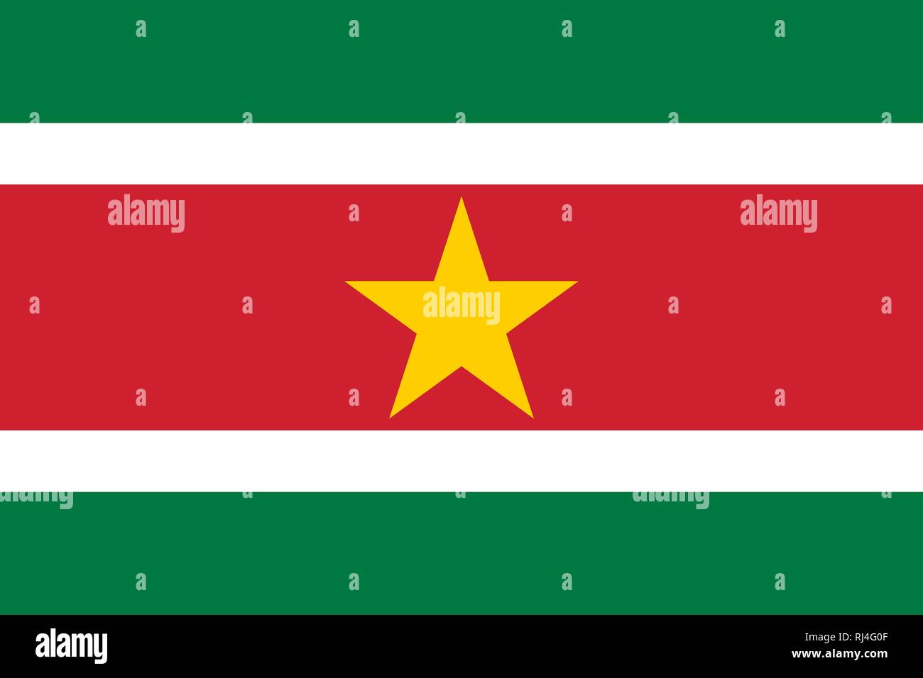 Image vectorielle du Suriname Drapeau. Basé sur les langues officielles et les dimensions exactes du drapeau Suriname (3:2) et couleurs (356C, 186C, 116C et blanc) Illustration de Vecteur