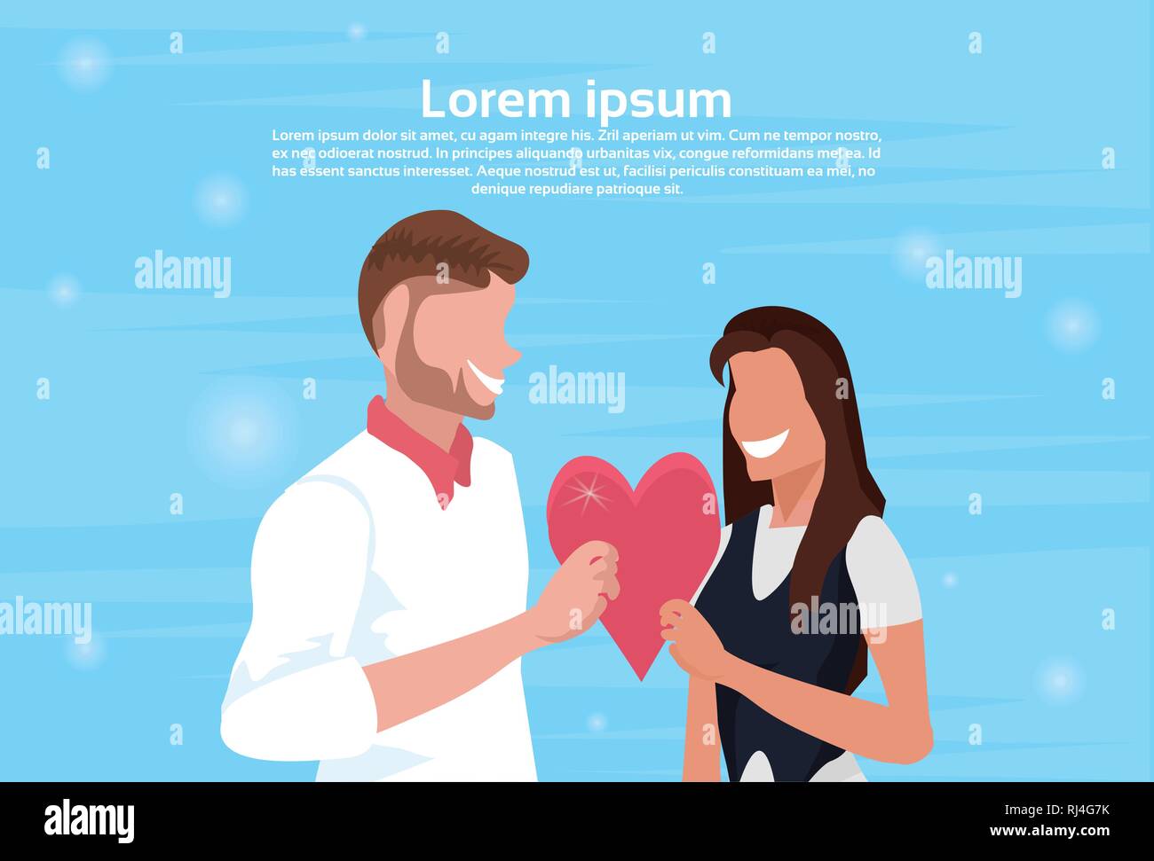 Les amoureux couple holding red heart shape happy valentines day holiday celebration concept homme femme dans l'amour homme femme personnages portrait Illustration de Vecteur