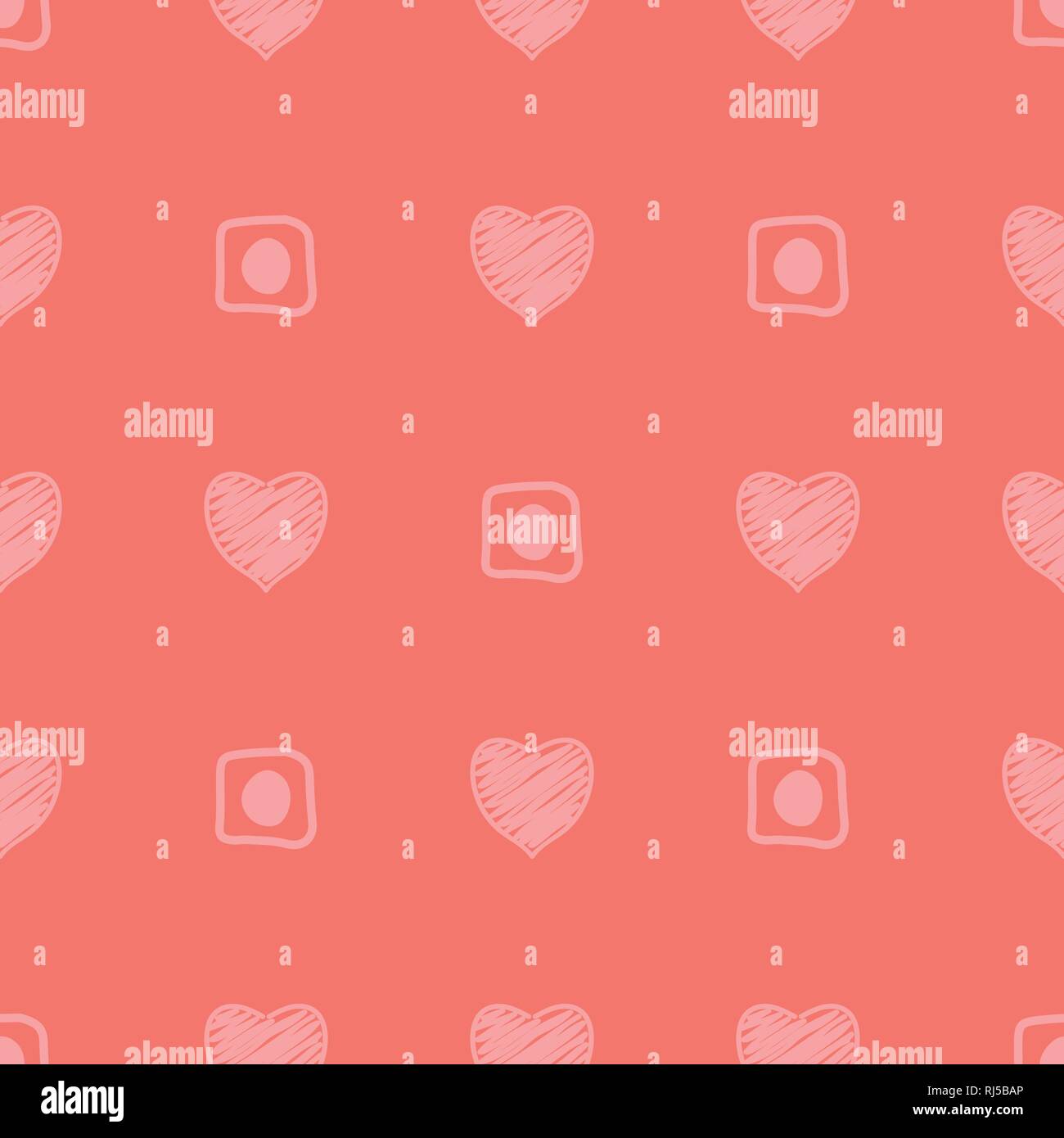 Télévision avec arrière-plan vectoriel continu sur des formes cœur couleur corail vivant. Illustration de Vecteur