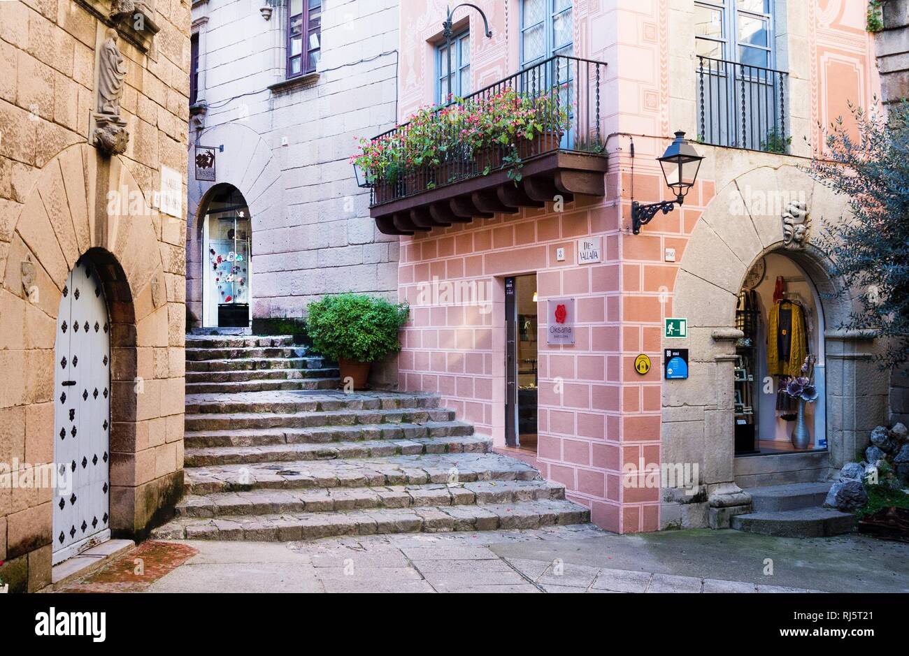 Barcelone, Espagne - 21 janvier 2019 : territoire de complexe architectural unique Poble Espanyol le village espagnol, où des copies de connu et beau Banque D'Images