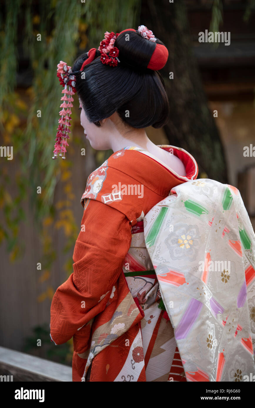 Une Japonaise qui a eu une geisha makeover, Kyoto, Japon. Banque D'Images