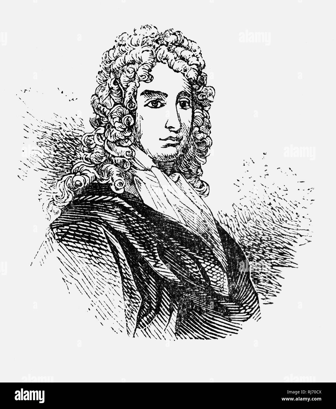 Nicholas Rowe (1674-1718), dramaturge anglais, dramaturge, poète et écrivain, divers a été nommé poète lauréat du Royaume-Uni en 1715. Ses pièces et ses poèmes ont été bien reçues au cours de sa vie, avec l'une de ses traductions décrit comme l'une des plus grandes productions dans la poésie anglaise. Il était aussi considéré comme le premier éditeur des œuvres de William Shakespeare. Banque D'Images