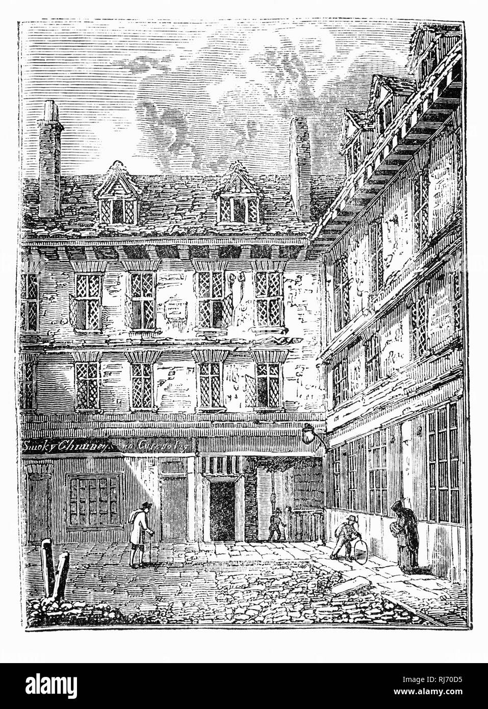 La chambre d'Oliver Goldsmith (1728-1774), dans la région de Green Arbour Cour, Old Bailey et escaliers effréné, Londres, a été la résidence de Oliver Goldsmith en 1758. Les Irlandais, romancier, dramaturge et poète, était surtout connu pour son roman Le vicaire de Wakefield (1766), son poème pastoral du village fantôme (1770), et ses pièces le Good-Natur'd Man (1768) et elle Stoops to Conquer (1771, pour la première fois en 1773). Banque D'Images