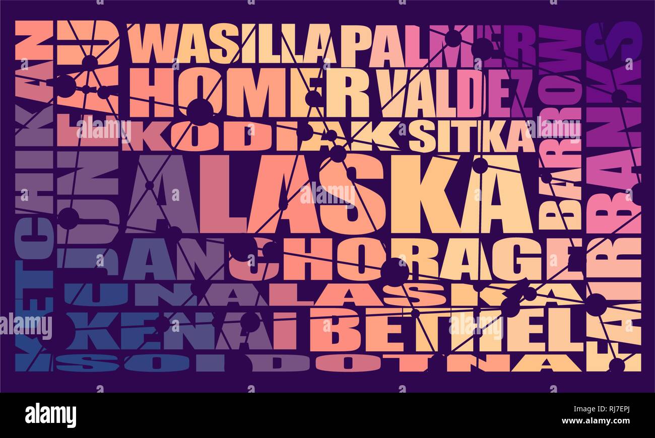 Les villes de l'état de l'Alaska Illustration de Vecteur