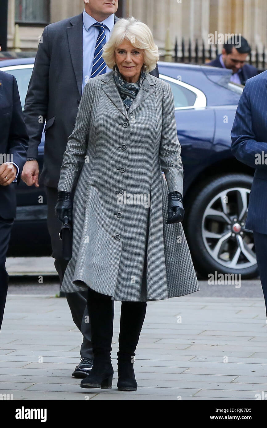 Londres, Royaume-Uni. Feb, 2019 5. Camilla, Duchesse de Cornwall est vu en arrivant devant la Cour Suprême du Royaume-Uni (la plus haute cour du Royaume-uni ) pour commémorer son 10e anniversaire. Credit : Dinendra Haria SOPA/Images/ZUMA/Alamy Fil Live News Banque D'Images