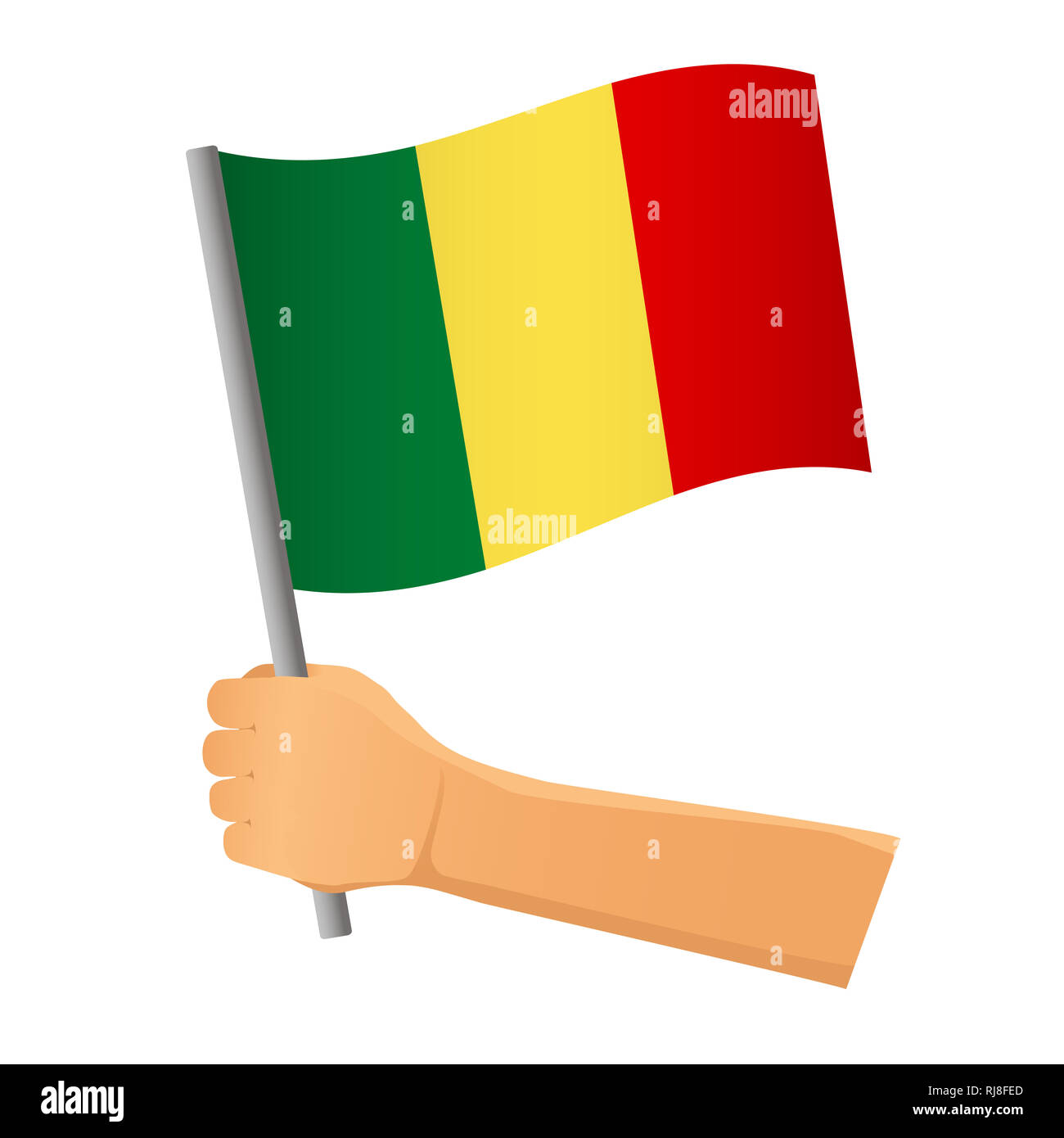 Mali drapeau dans la main. Contexte patriotique. Drapeau national du Mali illustration Banque D'Images