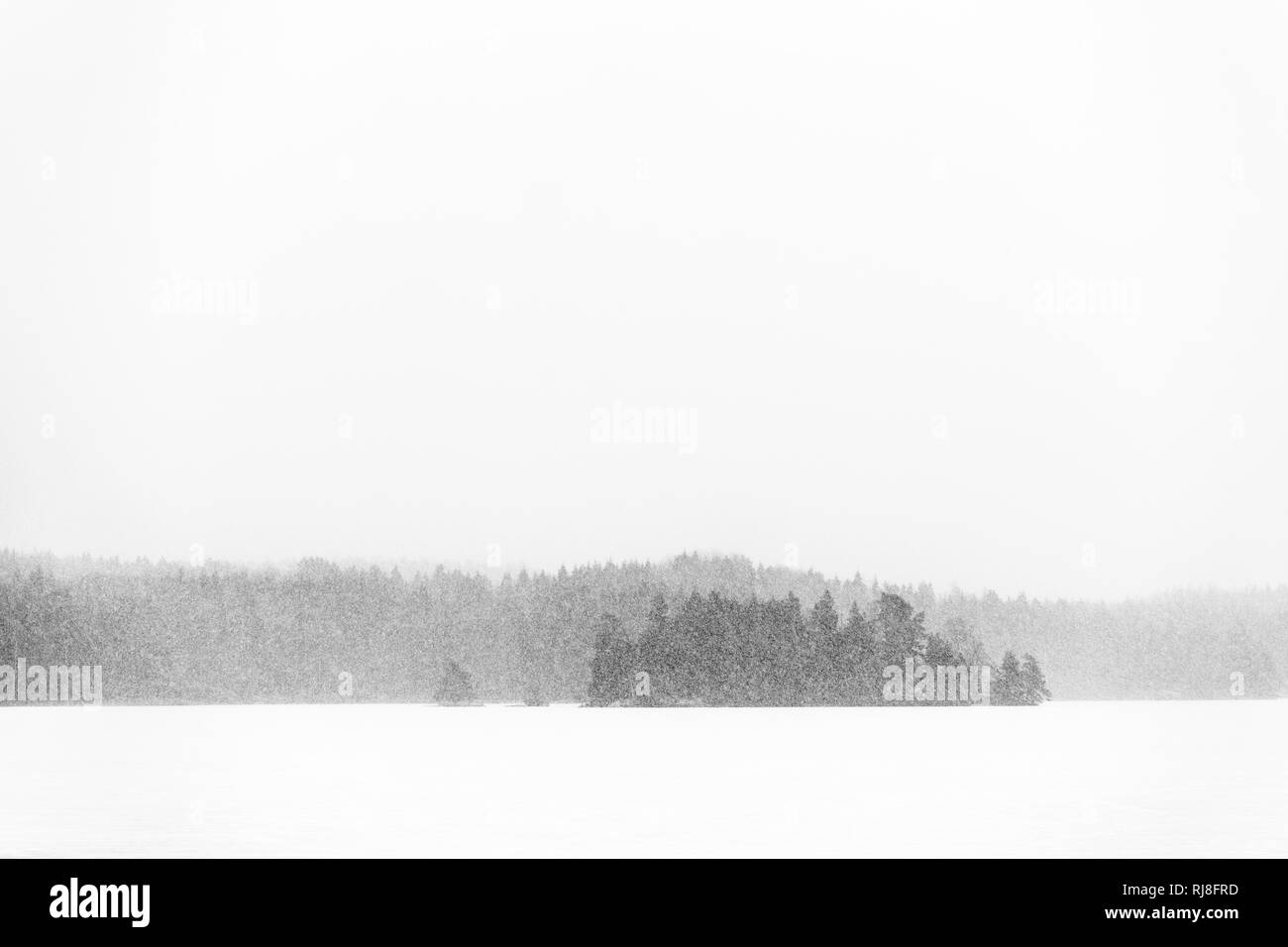 Schweden, Insel im Schneesturm auf Voir Banque D'Images