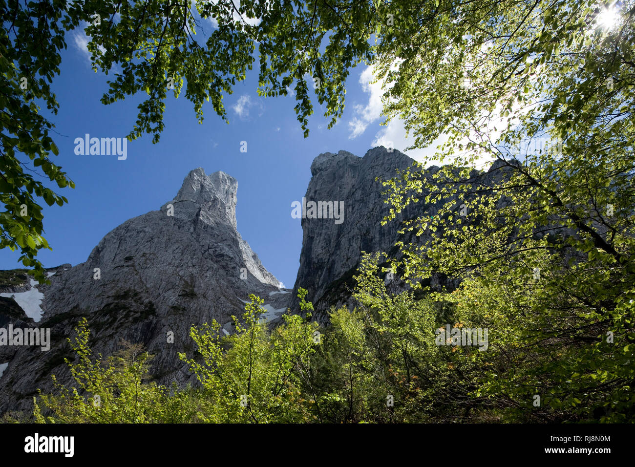 Blick auf und Predigstuhl Steinerne Rinne von Norden, Wilder Kaiser, Tirol, Österreich Banque D'Images