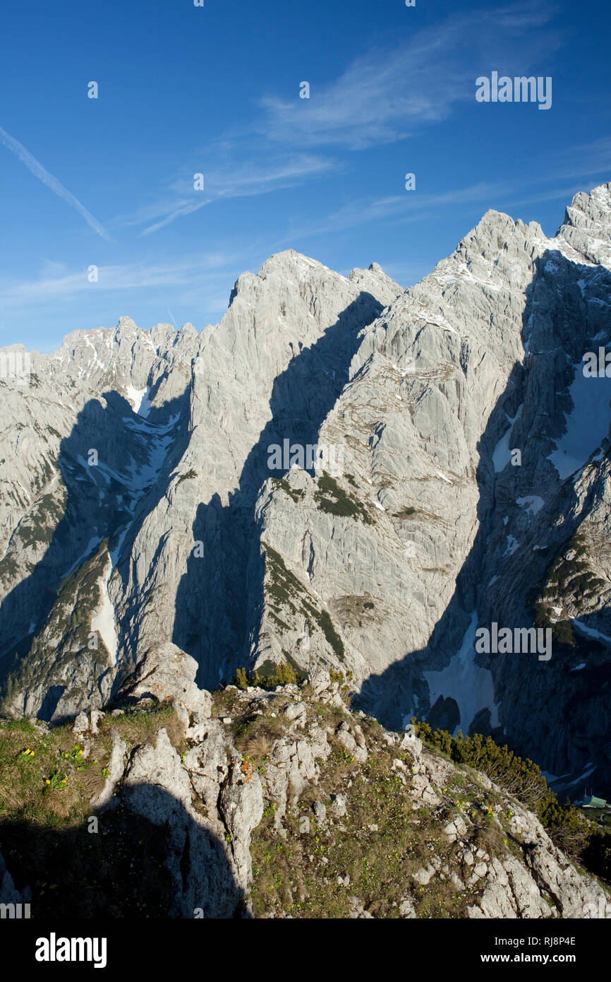 Blick auf Fleischbank Kaiser und vom Nordseite Stripsenkopf, Wilder Kaiser, Tirol, Österreich Banque D'Images