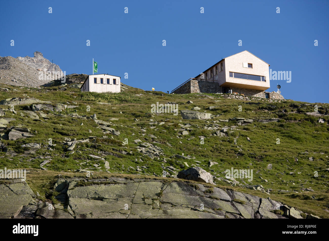 Blick auf neue Olpererhütte (, Zillertal, Tyrol, Autriche, Banque D'Images