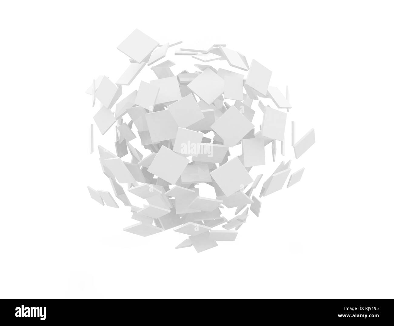 Les carrés blancs à blanc qui se chevauchent dans une forme de sphère Banque D'Images