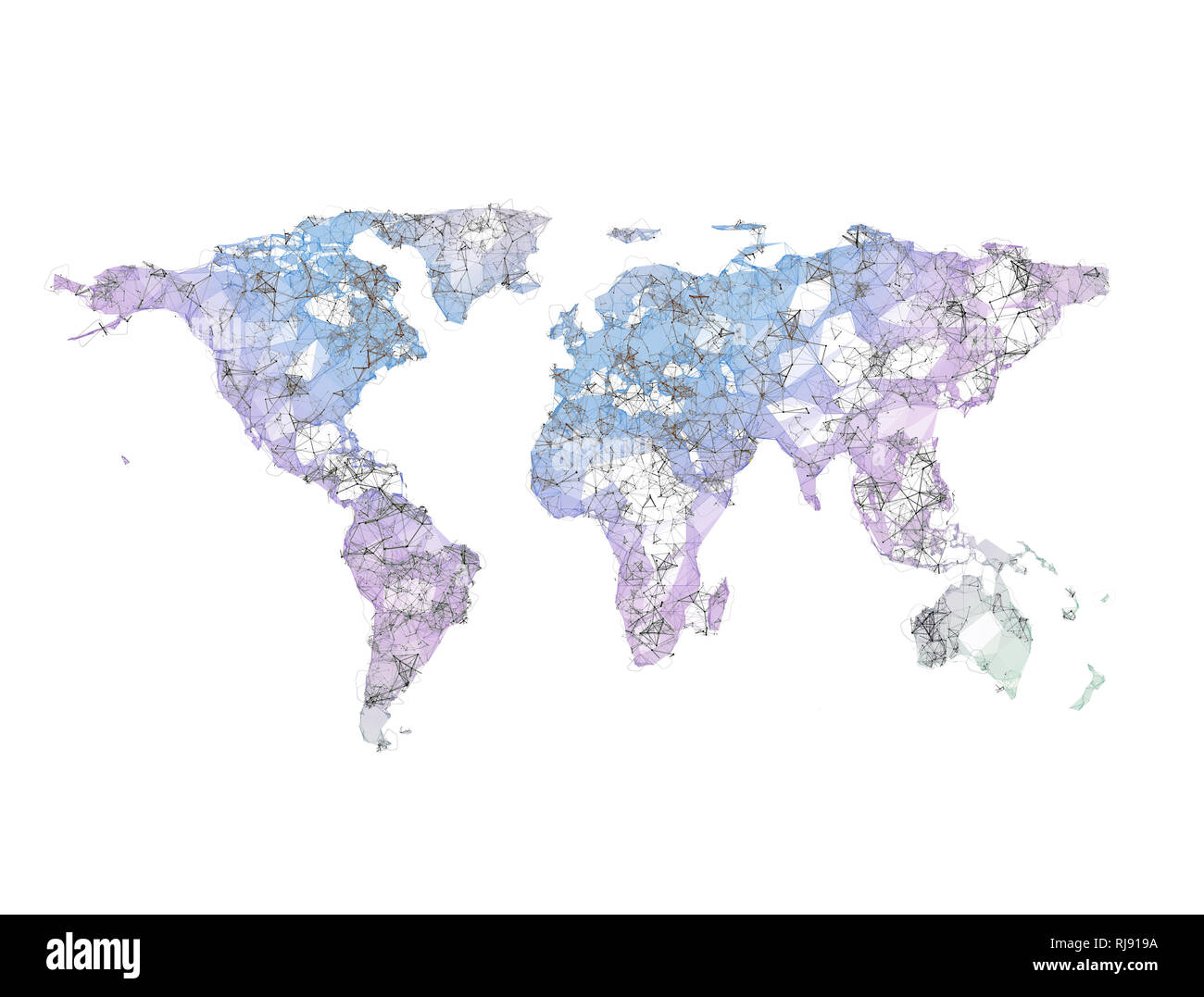 Résumé d'un polygone 3D render carte du monde sur fond blanc. Banque D'Images