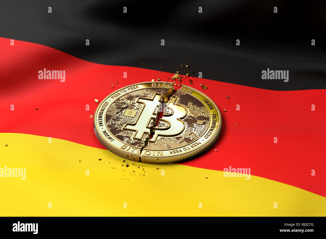 Coin Bitcoin fissuré sur drapeau allemand. Mauvais état des Bitcoins en  Allemagne concept. Le Rendu 3D Photo Stock - Alamy
